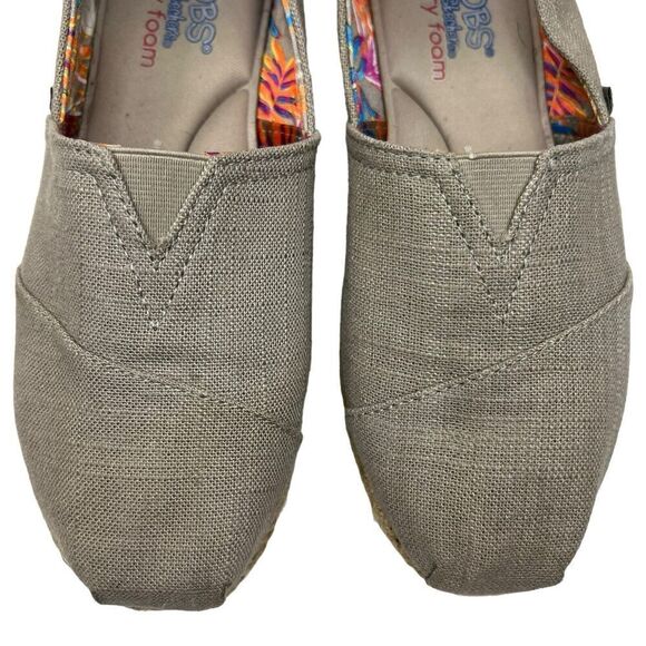 Bobs Skechers Canvas Taupe Tan Loafers 7.5 Slip On Memory Foam Wedge - Picture 3 of 11